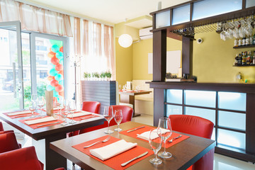 Interior of a chain sushi restaurant