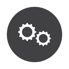 White Gears icon on black button isolated on white