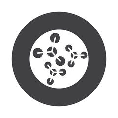 White Molecules icon on black button isolated on white
