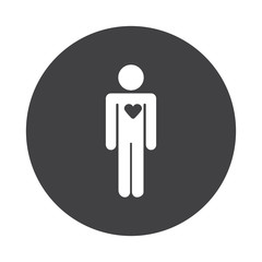 White Heart icon on black button isolated on white