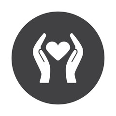 White Heart care icon on black button isolated on white