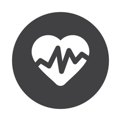 White Heart Rate Pulse icon on black button isolated on white