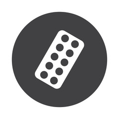 White Tablet Strip icon on black button isolated on white