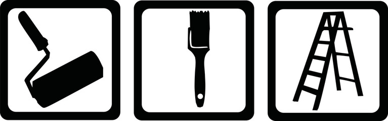 Painter tools - paint roller, brush, ladder