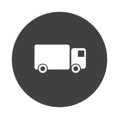 White Delivery Truck icon on black button isolated on white