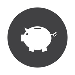 White Piggy Bank icon on black button isolated on white