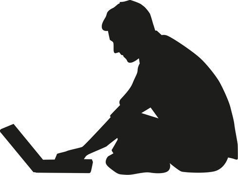 recommend clip art: Man sitting on floor working at laptop