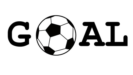 goal word with soccer logo isolated on white background, football logo isolated on white background