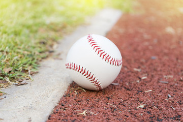 close-up baseball on the infield chalk line