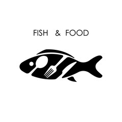 Fish,spoon,fork and knife icon.Fish & food logo design vector