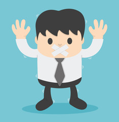 Businessman with tape on his mouth