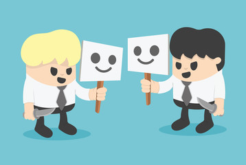 Businessman Hiding Behind Mask. concept cartoon illustration.