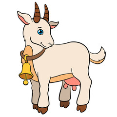 Cartoon farm animals for kids. Cute goat smiles.