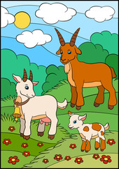 Cartoon farm animals for kids. Goat family.