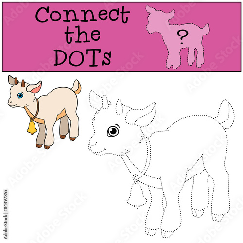 "Educational games for kids Connect the dots. Little cute baby goat