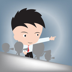 businessman hand standing and purposefully point to direction, leader concept, vector illustration in flat design background