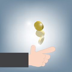 businessman hand tossing coin Heads or tails for decision, vector illustration in flat design background