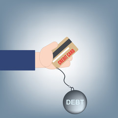 Hand giving or holding credit card money and debt, financial loan concept, illustration vector in flat design