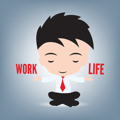 Businessman is meditating and relaxing with work life balance in lotus pose,Vector illustration, background