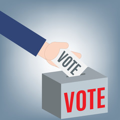 Hand giving vote paper political elections into vote box concept, illustration vector in flat design