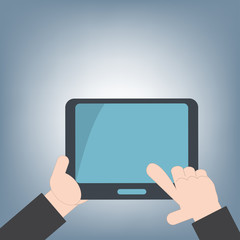tablet in hand for web and mobile applications, mobile technology background concept, illustration vector in flat design