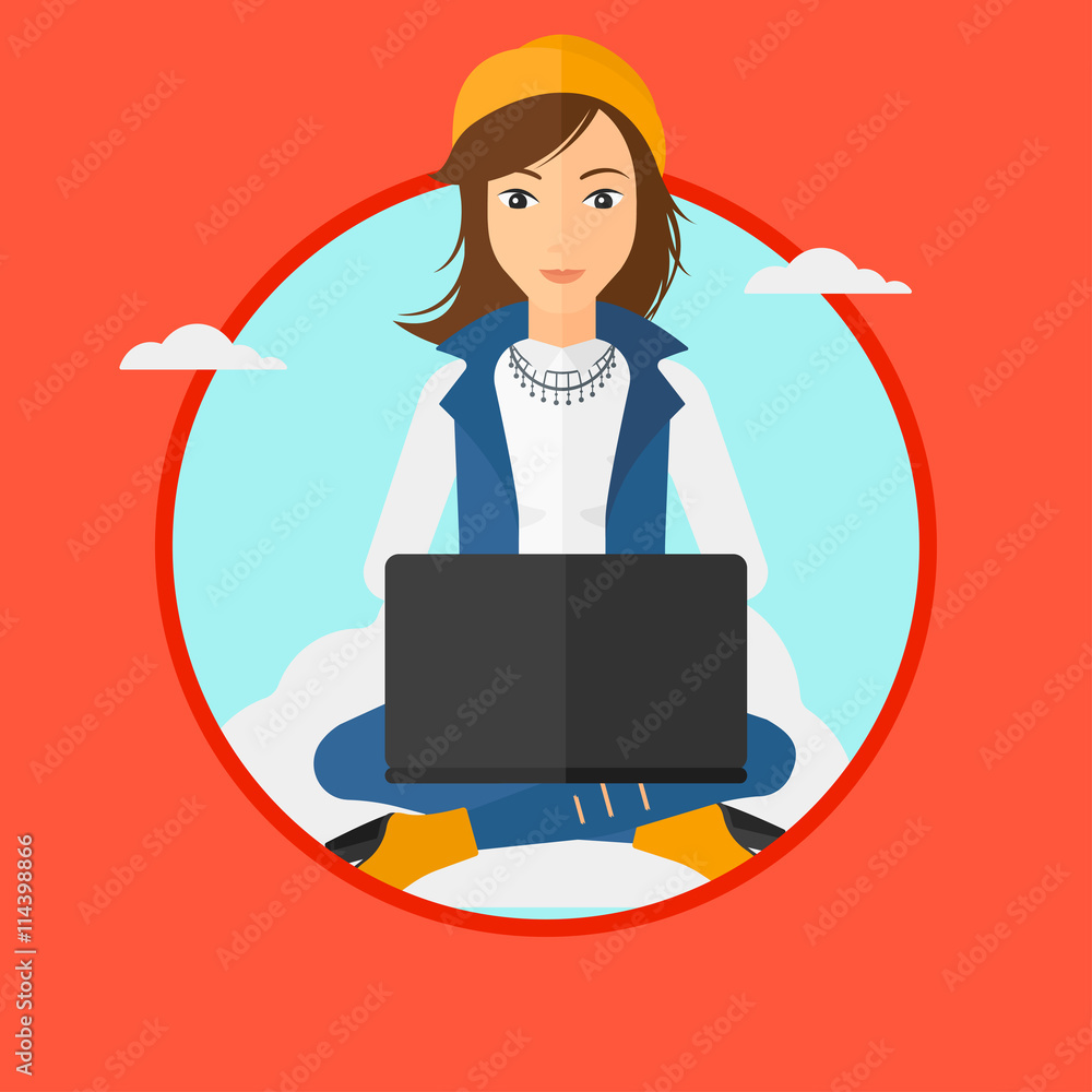 Poster woman using cloud computing technology.