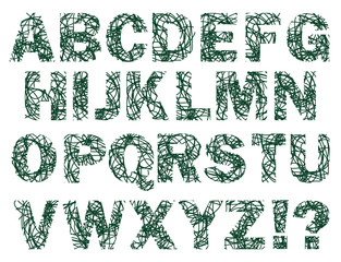 set of alphabet letters made of thread-like bent lines