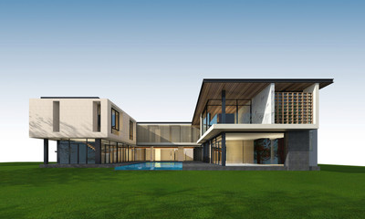 Fototapeta na wymiar 3D rendering of tropical house with clipping path.