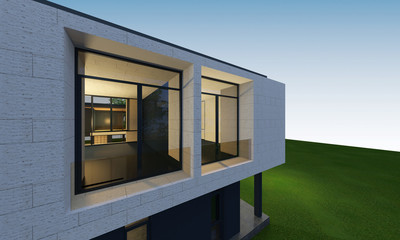 3D render of tropical house space with clipping path.