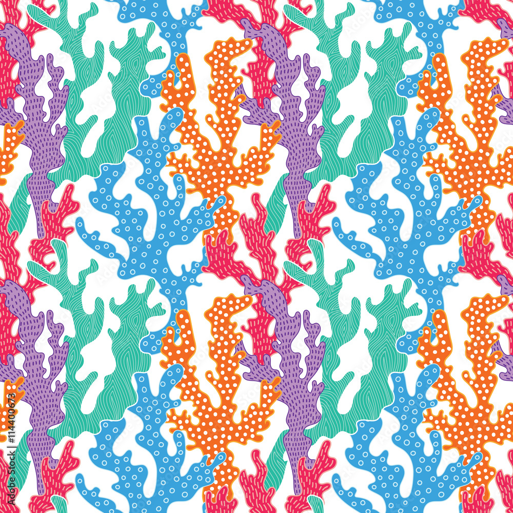 Poster colorful corals seamless pattern. vector background