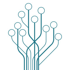 Circuit tree board digital in shape of the tree on white background, illustration vector in flat design