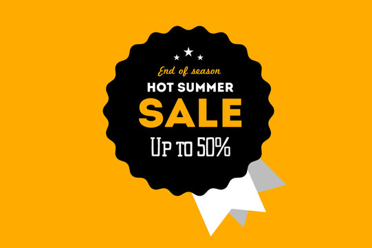 Hot summer sale banner. Vector discount banner template. Retro styled typography label. Vintage text sticker design.