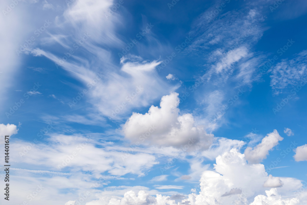 Wall mural sky and clouds with clear blue sky for background , backdrop