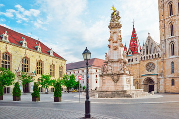 Obraz premium Holy Trinity Column near St.Matthias Church in Budapest. One of