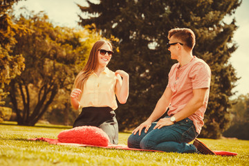 Young couple on picnic.