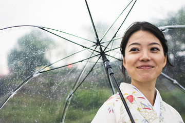 Japanese Woman in Kimono Holding umbrella