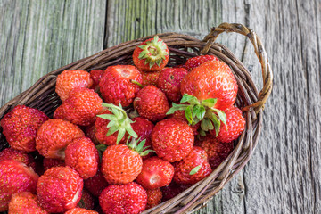 Top View on Strawberries in a Wicker Basket