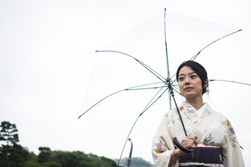 Japanese Woman in Kimono Holding umbrella