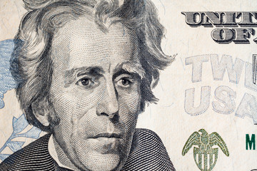 US President "Jackson" face on US twenty or 20 dollars bill macr