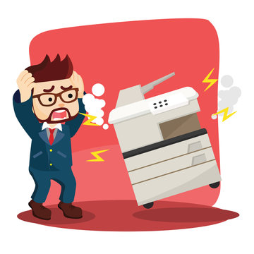 businessman panic because his photocopy machine was broken