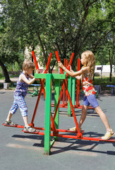 Children train on the simulator in park
