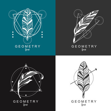 Naklejki feather logo design with geometric background.law logo. Vector illustration.