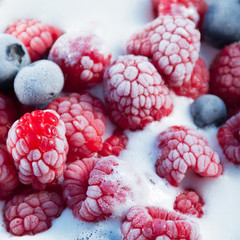Frozen raspberry and blueberry with ice cream