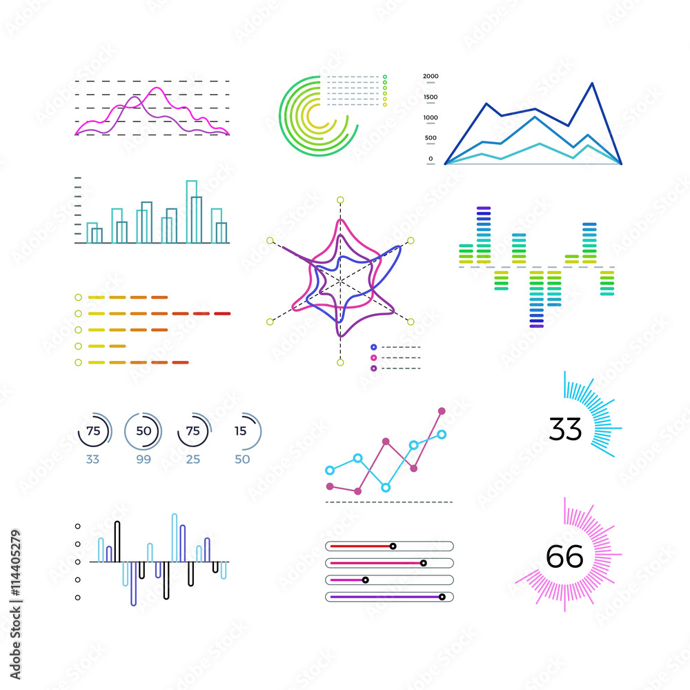 Poster thin line chart elements for infographic. outline diagrams and linear graphs vector templates. chart