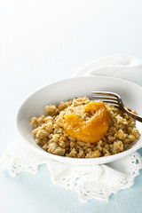 Austrian crumble dessert with fruit puree