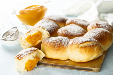Sweet buns with apple and apricot puree