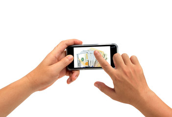 Hand holding Smartphone isolated on white