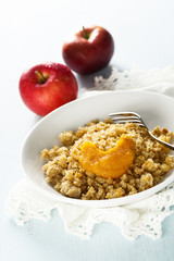 Austrian crumble dessert with fruit puree