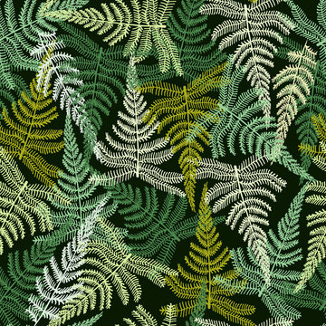 Decorative pattern with fern ornament. Forest fern background