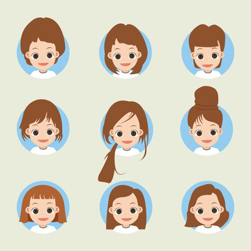 Girl faces with various hairstyles
